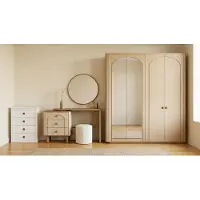 Xl Moebel Gmbh Set per camera da letto beige, moderno, composto da: tavolino da trucco, cassettiera, armadio