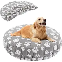 Merkloos Cuccia impermeabile per cani - Rotonda, grigia con stampe di impronte di zampe