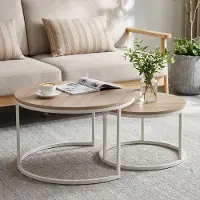 Sonstiges Set di tavolini da caffè rotondi in legno di frassino chiaro e verniciati di bianco, set da 2 pezzi, ideali per il soggiorno o la camera da letto