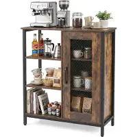 KOMFOTTEU , mobiletto contenitore in legno, credenza con 3 vani aperti e ante a griglia
