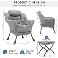 StarTech.com Lazy Sessel: poltrona relax con poggiapiedi, poltrona imbottita, struttura in metallo, tessuto, dimensioni 80x72x97 cm, colore grigio chiaro