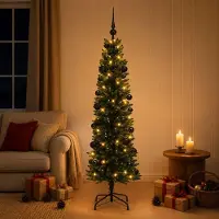 Syfax Albero di Natale Artificiale Slim con Palline 150 cm 150 LED
