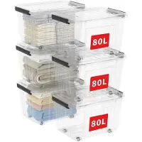 OEM Contenitori di stoccaggio da 80 litri, confezione da 6, in PP, trasparenti, con ruote e coperchi