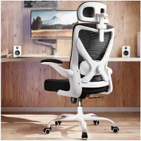 Selius Sedia da ufficio ergonomica, bianco e nero - Supporto lombare regolabile, poggiatesta, capacità di carico di 150 kg