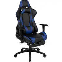 Selius Sedia da gaming regolabile - Rivestita in ecopelle blu - Design ergonomico per un comfort ottimale - Con poggiapiedi