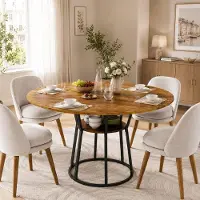 INONEFT Tavolo da pranzo , 120x75 cm, per 6 persone, tavolo da pranzo componibile con 4 piani, tavolo da cucina con ripiano aperto e gambe regolabili