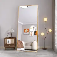 INONEFT Specchio a figura intera , 180x80 cm, specchio da terra rettangolare, da appendere o appoggiare alla parete, ideale per camere da letto, soggiorni e cabine armadio, finitura oro