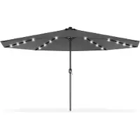 QEENTOE , ombrellone rotondo da giardino, diametro 350 cm, con manovella e luci LED, protezione UV 40+, robusto, ideale per giardino, balcone e terrazza, colore grigio scuro