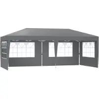 QEENTOE Gazebo da giardino pieghevole, 3x6 metri, colore grigio, con 6 pareti laterali, altezza regolabile, robusto, protezione UV impermeabile, ideale per feste, matrimoni, festival e campeggio