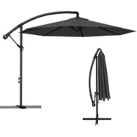 QEENTOE Ombrellone da giardino in alluminio , diametro selezionabile di 350 cm, con manovella, altezza regolabile, protezione UV 40+, colore grigio scuro