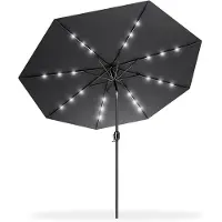 QEENTOE , ombrellone da giardino rotondo, diametro 300 cm, con manovella, protezione UV 40+, stabile, girevole con luci LED, ideale per giardino, balcone, terrazzo, colore grigio scuro