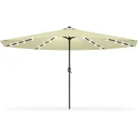 QEENTOE Ombrellone da giardino rotondo, diametro 350 cm, con manovella e luci LED, protezione UV 40+, robusto, adatto per giardino, balcone e terrazza, colore crema