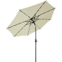QEENTOE , ombrellone da giardino rotondo, diametro 300 cm, con manovella, protezione UV 40+, stabile, girevole con luci LED, ideale per giardino, balcone, terrazzo, colore crema