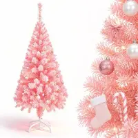 QEENTOE Albero di Natale artificiale , 210 cm, albero di Natale in PVC rosa, abete artificiale con supporto in metallo, decorazione natalizia per interni