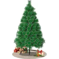 QEENTOE Albero di Natale artificiale , 120 cm, abete con punte bianche, aghi di abete in PVC, verde, effetto neve, completo di supporto