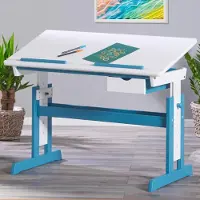 Dripio Scrivania regolabile in altezza, in legno massello, bianca/azzurra, 109x55 cm