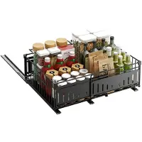 OEM Ripiano per cucina, design estensibile e regolabile, struttura in acciaio resistente, colore nero, confezione da 2 pezzi