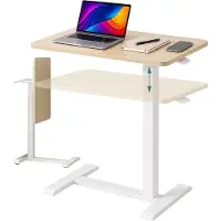 Dripio Scrivania regolabile in altezza, da 66 a 100,5 cm, colore bianco/effetto legno naturale