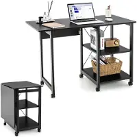 OEM Tavolo pieghevole per computer con 2 ripiani e 6 ruote, colore nero
