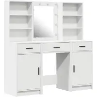 vidaXL Set da trucco con illuminazione a LED, 3 pezzi, bianco, realizzato in legno composito