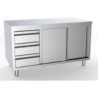 CombiSteel Mobile da lavoro con ante scorrevoli, 3 cassetti, acciaio inox, 1400x700x850mm