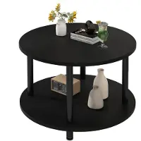 OEM Tavolino rotondo con 2 ripiani, struttura in acciaio/MDF, dimensioni 60x60x48,5 cm, colore nero