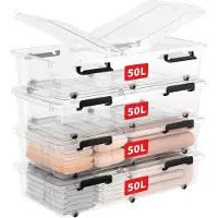 OEM Set di 4 contenitori trasparenti con coperchio, capacità 50 litri, impilabili