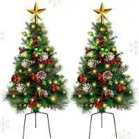 OEM Set di 2 alberi di Natale artificiali, altezza 82 cm, con luci preinstallate, LED bianco caldo