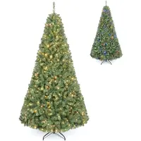 Costway Albero di Natale artificiale , altezza 210 cm, con 1570 punte in PVC, luci LED (500), 2 colori di luce, 11 modalità di illuminazione e base in metallo. Albero di Natale verde