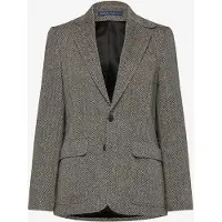 Ralph Lauren per donna. 211891070002 Blazer monopetto in tessuto a spina di pesce grigio-verde (32), Casual, Lino, Classico