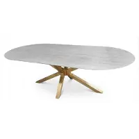 AEA Tavolo da pranzo moderno, grigio e oro, effetto marmo, design elegante, lusso, forma ovale