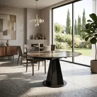 AEA Tavolo da pranzo allungabile, design elegante, superficie in marmo effetto multicolore, forma rotonda, linea "Prestige"