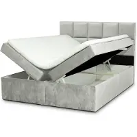 Xl Moebel Gmbh Letto imbottito grigio con struttura a molle, dimensioni 140 x 200 cm, rivestito in tessuto, completo di materasso e contenitore per riporre oggetti