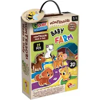 Lisciani Fattoria Montessori Con 5 Animali Di Legno E Puzzle Di 5 Case In 3d 12 Pezzi