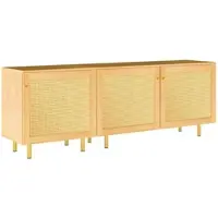 OKWISH Armadio a tre ante Armadio da ingresso Effetto legno Design minimalista Ante in rattan Maniglie dorate Per camera da letto e ingresso Naturale