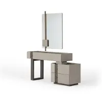 AEA Set moderno per tavolo da trucco, con specchio e sgabello, in legno color beige