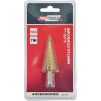 AWTOOLS Punte a gradini Aw, HSS-TIN, 4-22 mm, ad alta resistenza, con rivestimento in titanio, ideali per forare metalli, materie plastiche e legno, massima precisione e durata.