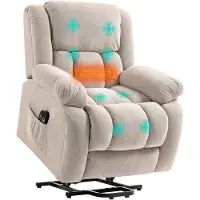 HOMCOM Poltrona Alzapersona Massaggiante e Reclinabile con 2 Tasche e Telecomando, 93x104x105 cm, Beige
