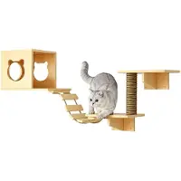 Dripio Kit per parete da arrampicata per gatti, in legno di pino, con casetta e 2 piattaforme