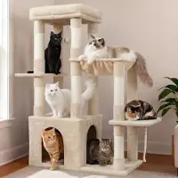 Dripio Albero per gatti, altezza 120 cm, base XL, rivestito in peluche e sisal, colore beige