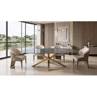AEA Tavolo da pranzo moderno, grigio e oro, design lussuoso, aspetto marmo, tavolo per la cucina