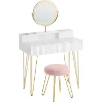 Vasagle : toletta con sgabello e illuminazione, presa multipla, specchio, tavolino da trucco, 40 x 80 x 134,8 cm, tavolino da toeletta con cassetti