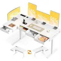 Dripio Scrivania regolabile in altezza, dimensioni 160x80 cm, colore bianco, con 4 cassetti