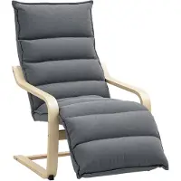 HOMCOM Poltrona Relax in Legno con Rivestimento in Velluto e Poggiapiedi Regolabile, Grigio Scuro