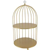 Gistuch Organizzatore per cosmetici a forma di gabbia per uccelli, color oro, in ferro salvaspazio, scaffale multifunzionale unico per esporre trucchi, ideale per il bagno, con due ripiani