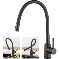 CECIPA Miscelatore monocomando per cucina, flessibile, rotazione a 360°, acciaio inossidabile nero, alta pressione