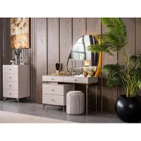 JVmoebel Set per camera da letto: comò da trucco, poggiapiedi, specchio, design moderno, colore beige, stile elegante
