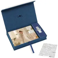OEM Scatola fotografica in lino con vano USB, dimensioni 24,8x14,5 cm, colore blu navy