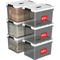 OEM 6 contenitori di stoccaggio da 45 litri, in plastica, impilabili, con coperchio