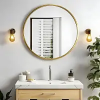 OEM Specchio da parete rotondo, 70x70 cm, con cornice in metallo dorato, senza illuminazione